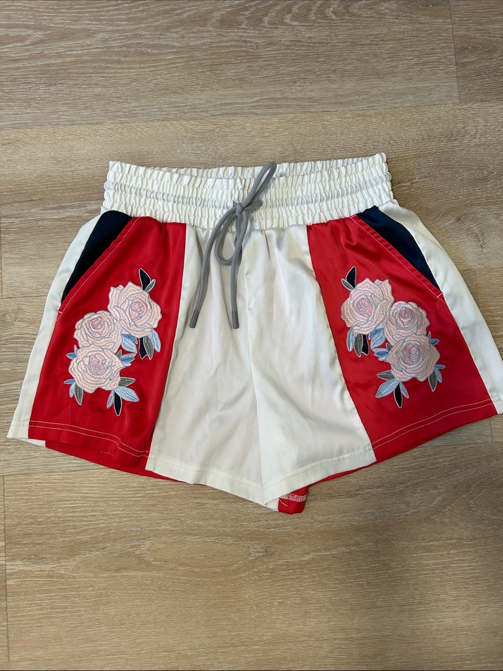 FP Movement by Free People White Athletic Shorts with Embroidery Roses
